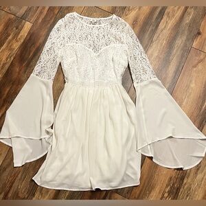 River Island White Lace Bell Sleeve Dress Wedding Whimsy Fairy Cottagecore US 2